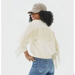 Clare V. Le Drop Fringe Cream Sweatshirt 2X Cowboy Western